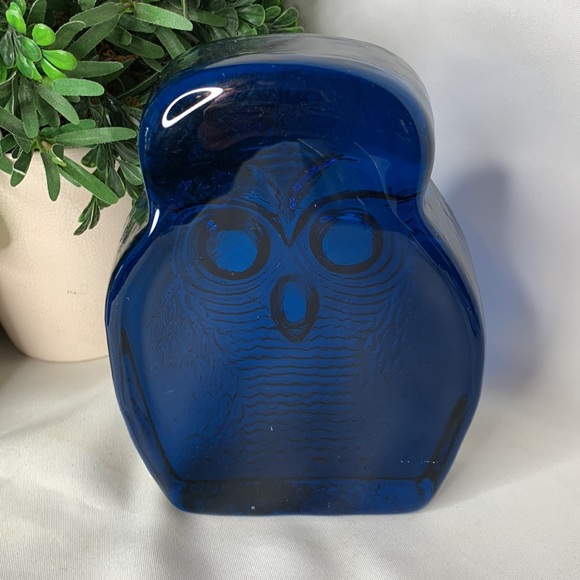 VTG HTF BLENKO peacock blue glass Owl bookend / paperweight Joel Myers Milton. - Picture 3 of 10